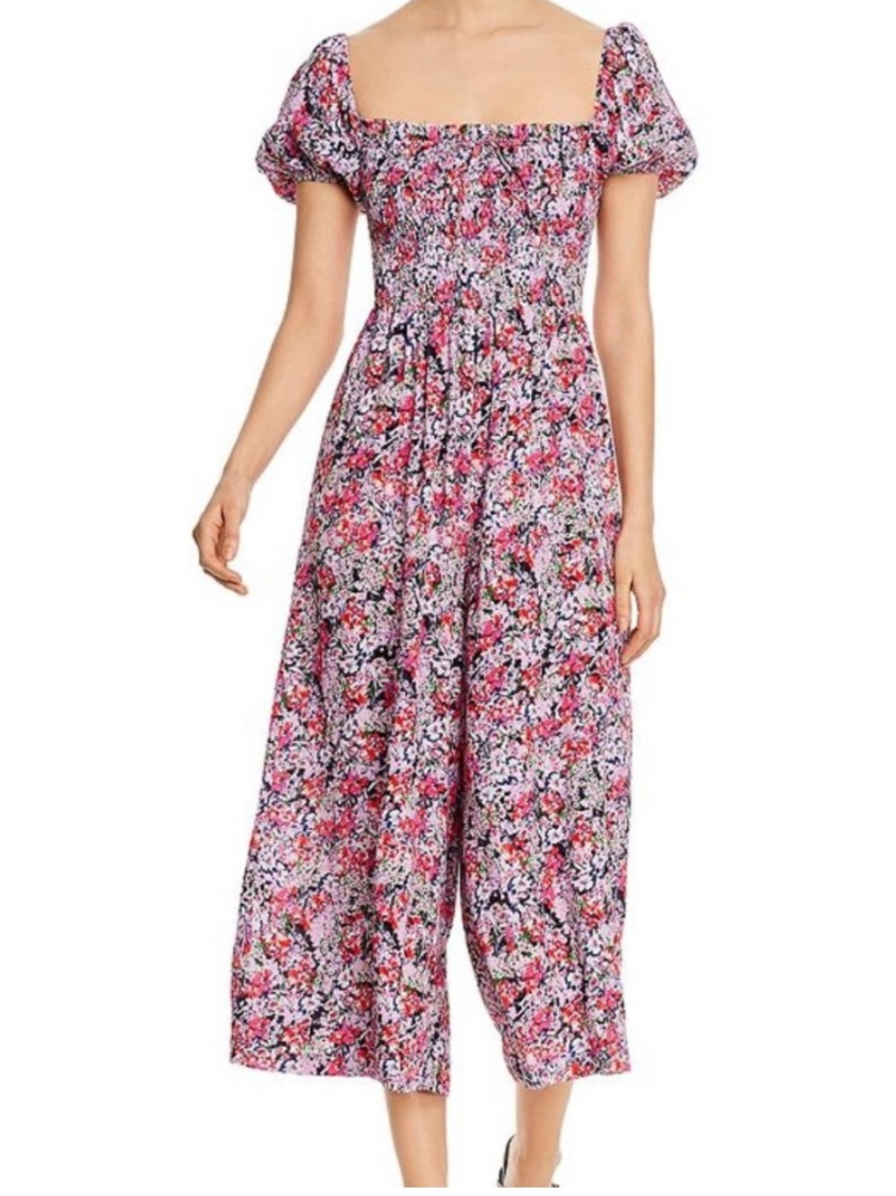 Yumi Kim Pink Floral Smocked Puff-Sleeve Jumpsuit